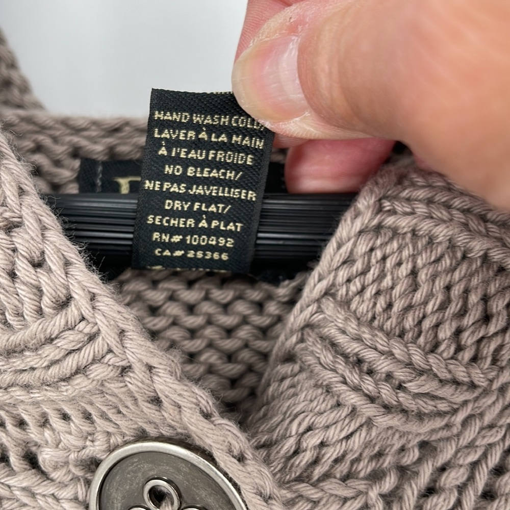 Pure Handknit Hoodie Sweater‎ Size M / L Chunky Knit Cotton Metal Buttons Gray - Picture 8 of 8